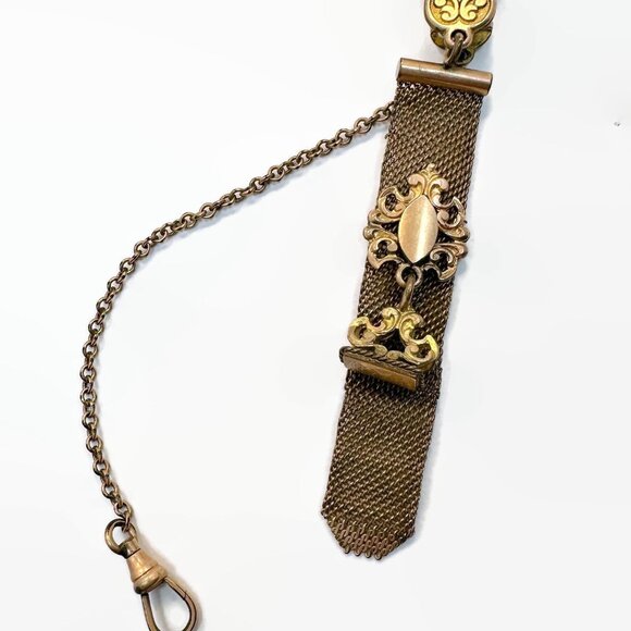 Watch Chain, Watch Fob, Gold Filled, Mesh,Dog Clip, Victorian, Edwardian,Vintage - Picture 1 of 5